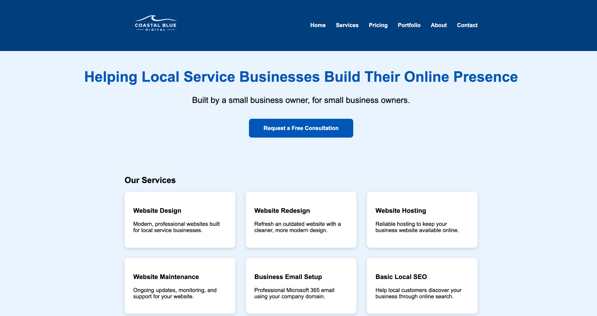 Coastal Blue Digital website homepage