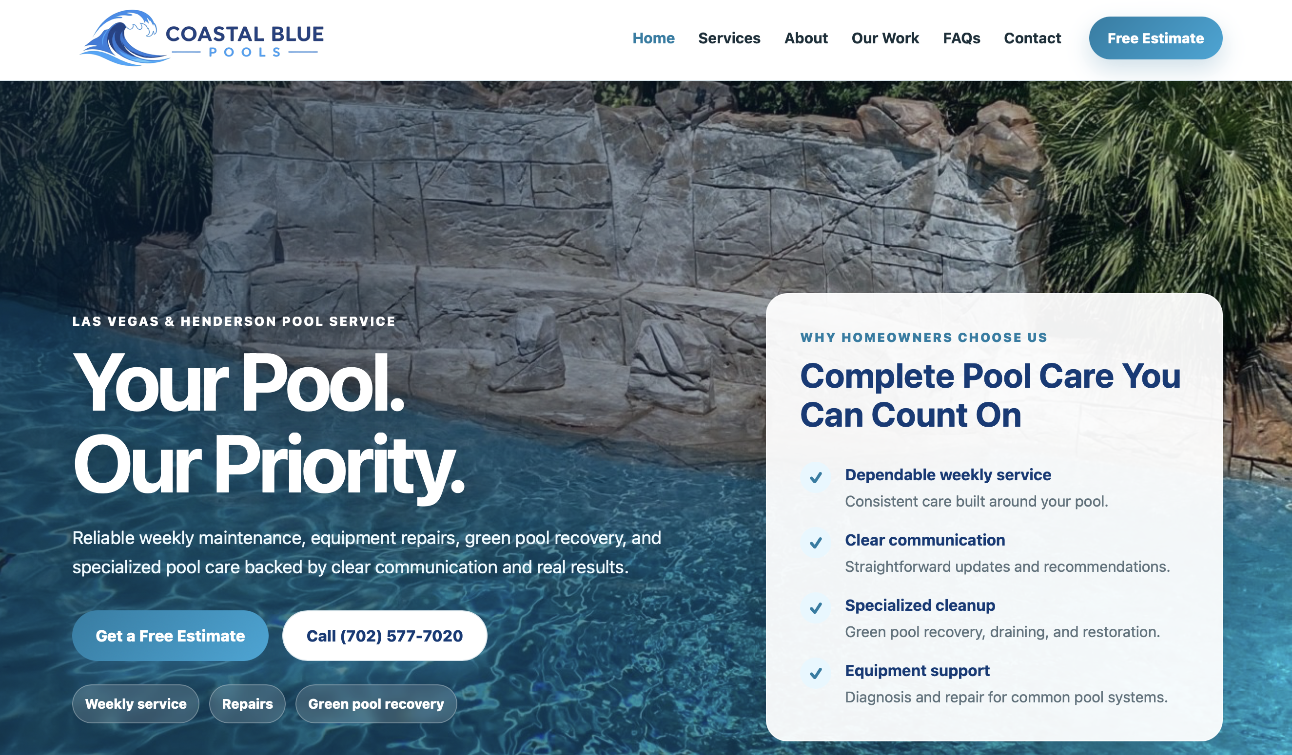 Coastal Blue Pools website homepage
